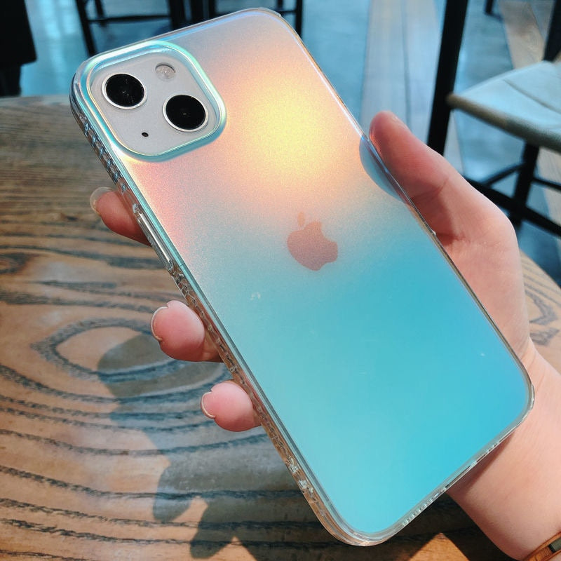 Coque de téléphone transparente de luxe mate à effet dégradé laser pour iPhone