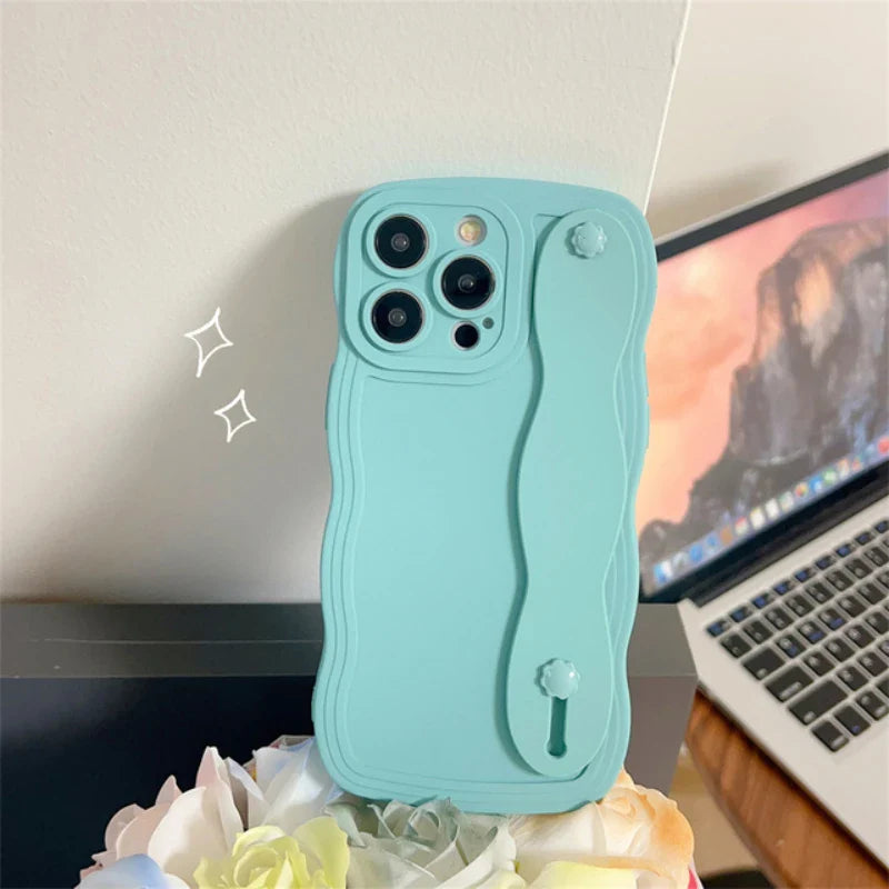 Wavy Edge Shockproof Wrist Strap Case For iPhone