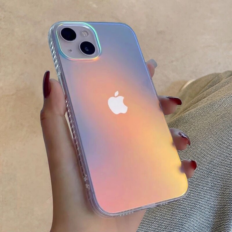 Coque de téléphone transparente de luxe mate à effet dégradé laser pour iPhone