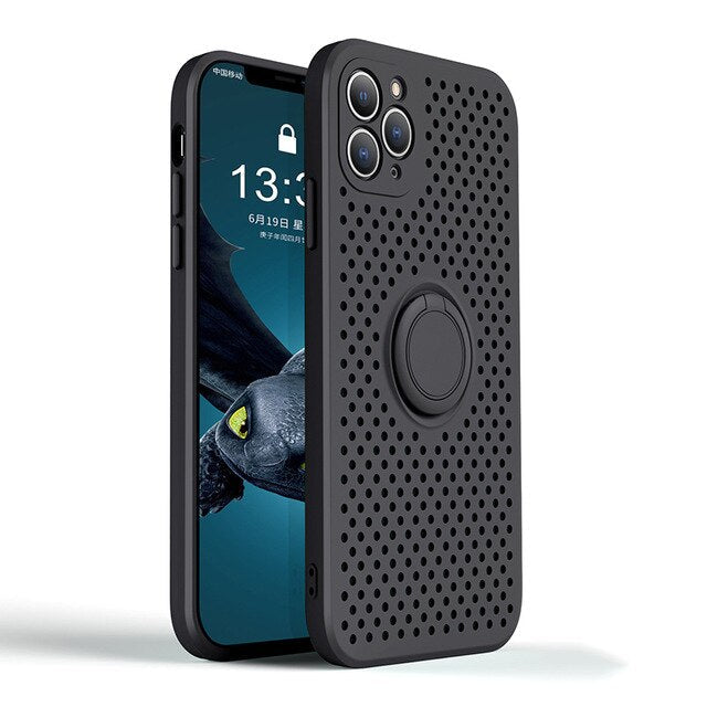 Coque de téléphone HoneyCombe à dissipation thermique avec support pour iPhone