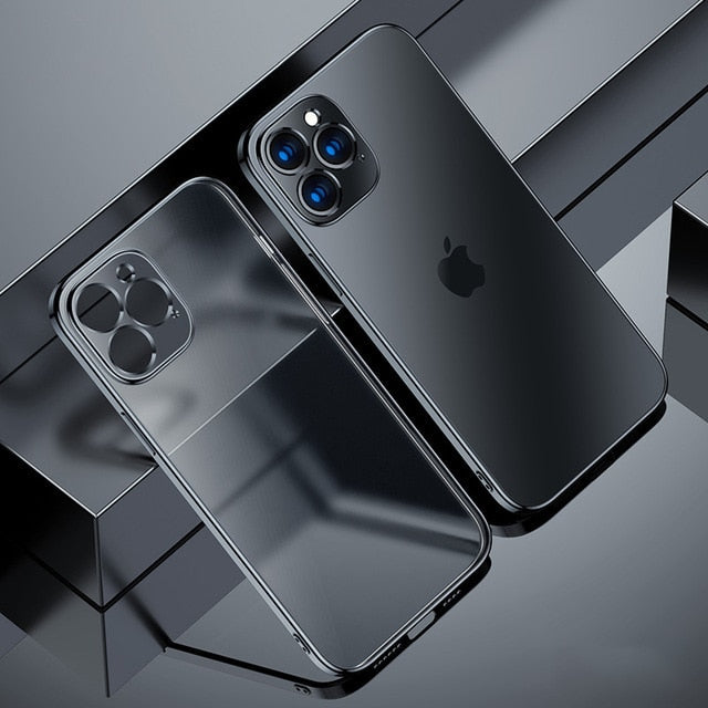 Coque de téléphone transparente de luxe avec cadre carré plaqué pour iPhone
