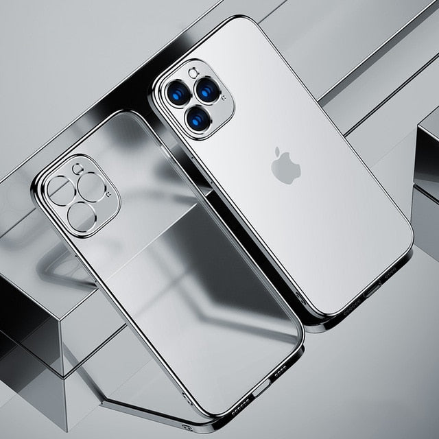 Coque de téléphone transparente de luxe avec cadre carré plaqué pour iPhone