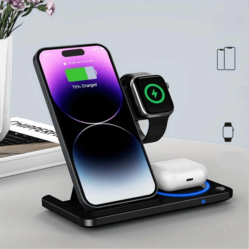 Chargeur sans fil pliable 3 en 1, station de charge rapide sans fil pour iPhone 15/14/13/12/11/Pro/Max/Mini/8/Plus/X/XR/XS/X/SE, pour iWatch Ultra2/Ultra/9/8/7/6/5/4/3/2/1/SE, pour AirPods 3/2/Pro2/Pr