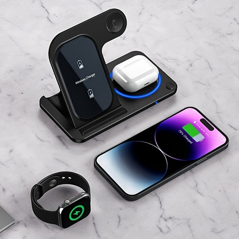 Chargeur sans fil pliable 3 en 1, station de charge rapide sans fil pour iPhone 15/14/13/12/11/Pro/Max/Mini/8/Plus/X/XR/XS/X/SE, pour iWatch Ultra2/Ultra/9/8/7/6/5/4/3/2/1/SE, pour AirPods 3/2/Pro2/Pr