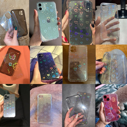 Coque transparente holographique avec cœurs pour iPhone