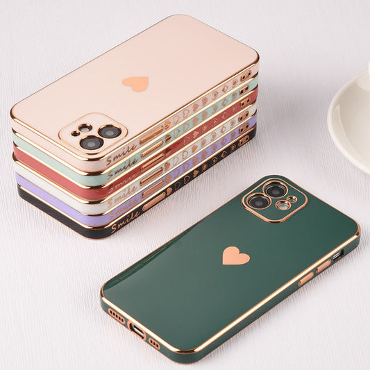 Coque de protection intégrale pour iPhone en forme de cœur plaqué