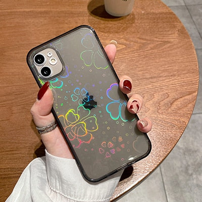 Coque transparente holographique avec cœurs pour iPhone