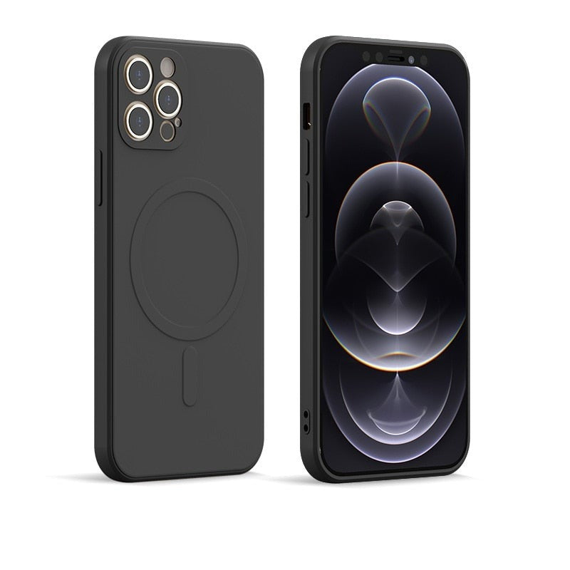 Coque en silicone liquide pour iPhone avec chargement magnétique sans fil (MagSafe)