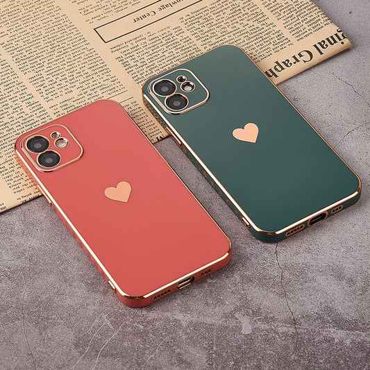 Coque de protection intégrale pour iPhone en forme de cœur plaqué