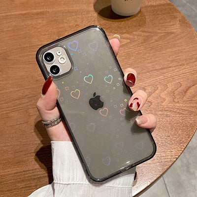Coque transparente holographique avec cœurs pour iPhone