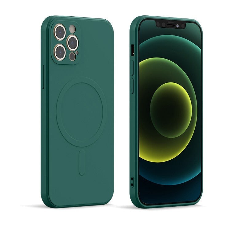 Coque en silicone liquide pour iPhone avec chargement magnétique sans fil (MagSafe)
