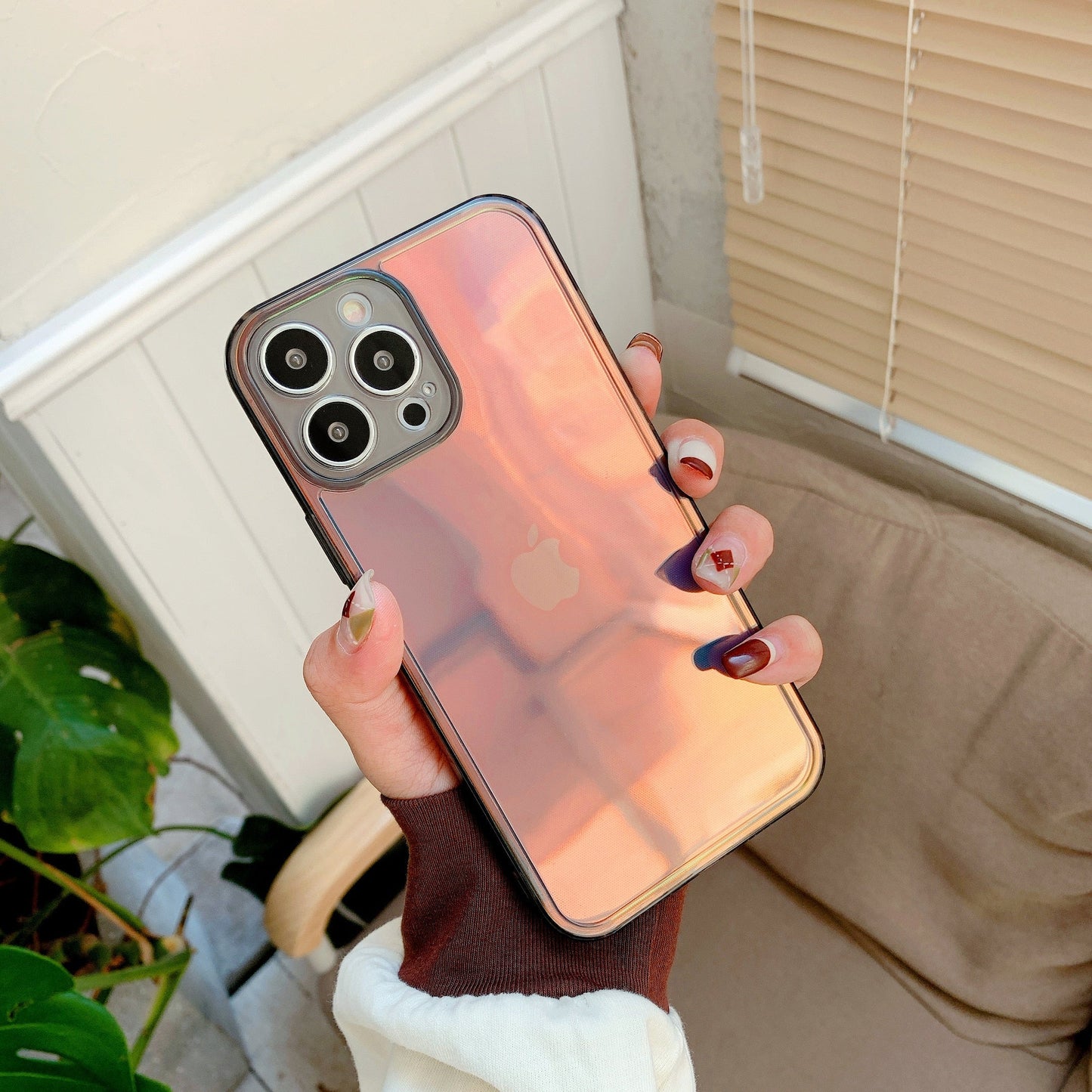Coque transparente holographique avec cœurs pour iPhone