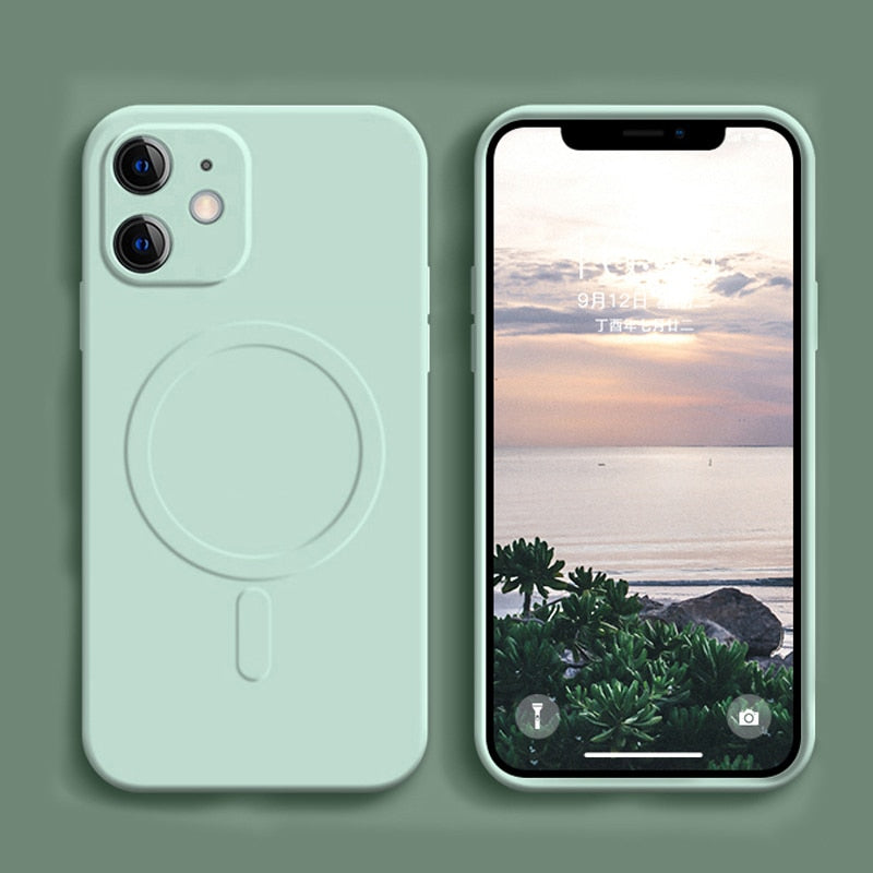 Coque en silicone liquide pour iPhone avec chargement magnétique sans fil (MagSafe)