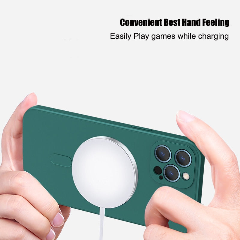 Coque en silicone liquide pour iPhone avec chargement magnétique sans fil (MagSafe)