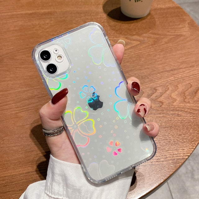 Coque transparente holographique avec cœurs pour iPhone