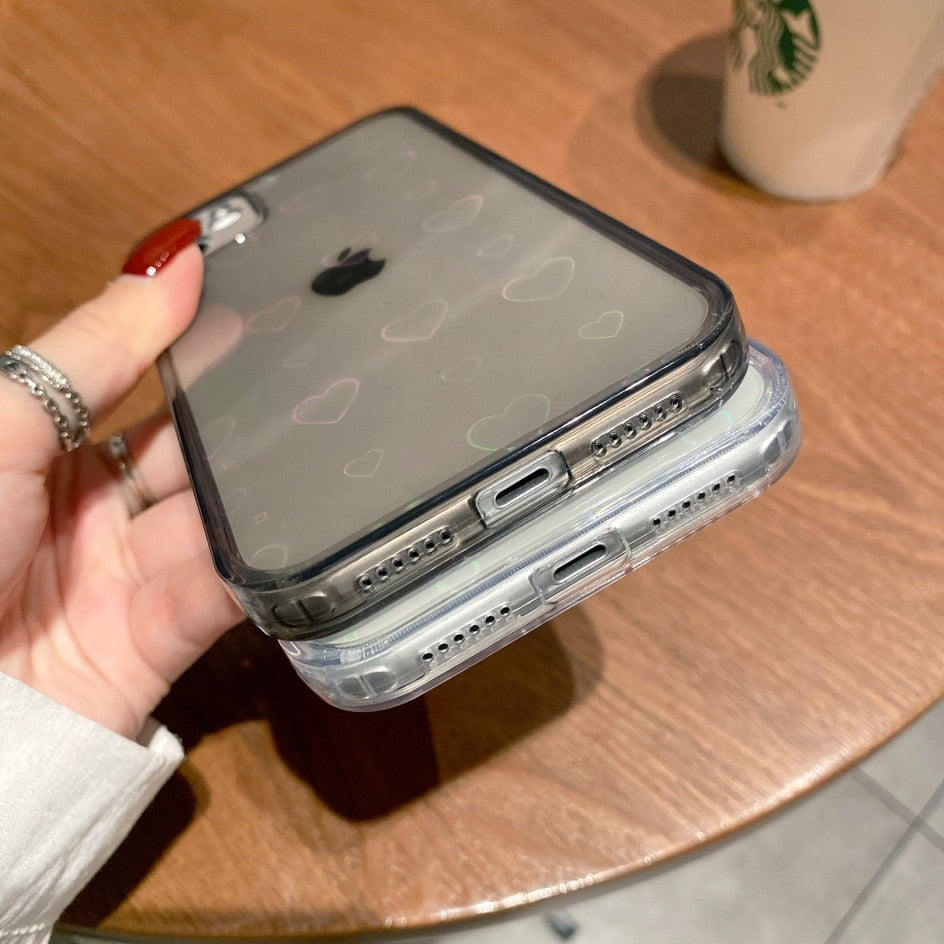 Coque transparente holographique avec cœurs pour iPhone