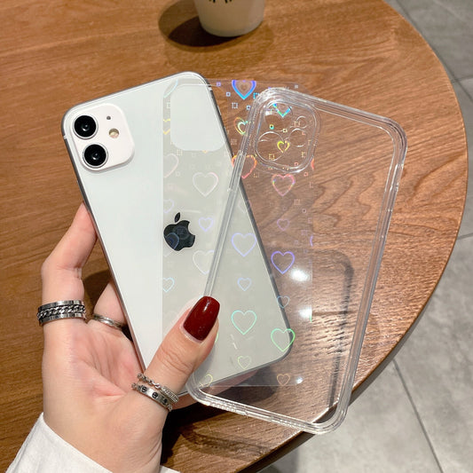 Coque transparente holographique avec cœurs pour iPhone