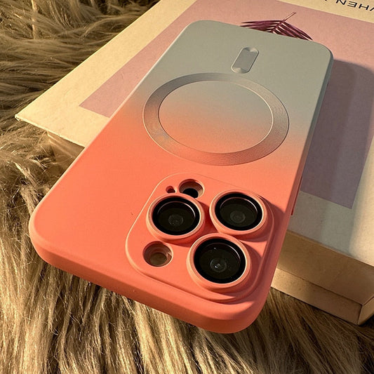 Coque de téléphone magnétique de luxe à dégradé de couleur pour iPhone, avec protection d'objectif