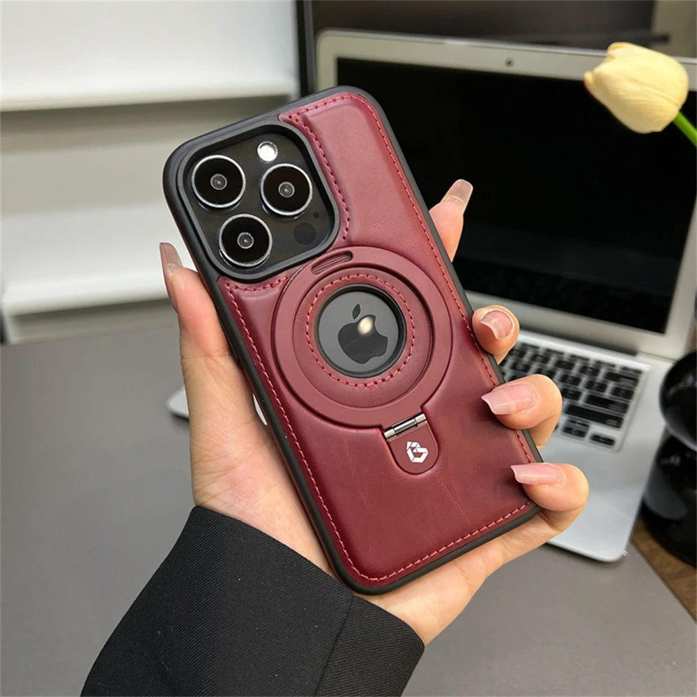Étui iPhone 16 Pro Max en Cuir PU avec Support Anneau | Compatible MagSafe | Élégance et Fonctionnalité