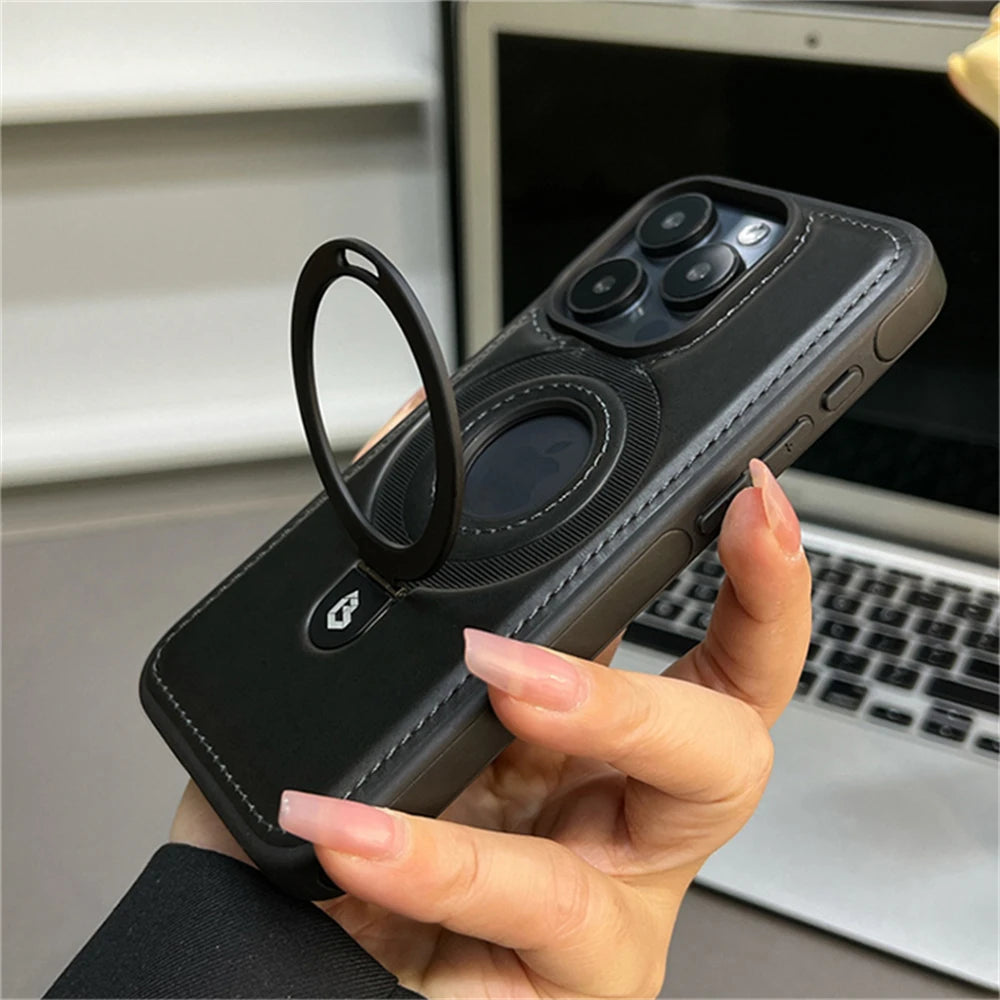 Étui iPhone 16 Pro Max en Cuir PU avec Support Anneau | Compatible MagSafe | Élégance et Fonctionnalité
