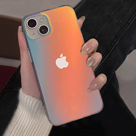 Coque de téléphone transparente de luxe mate à effet dégradé laser pour iPhone