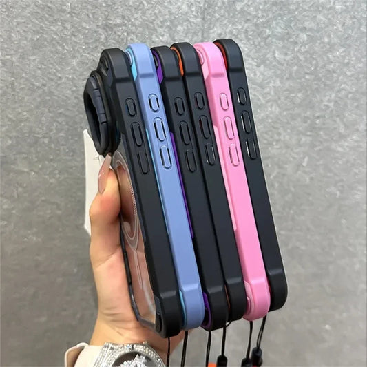 Coque iPhone 13-16 Pro Max Couleur Bonbon avec Support et Dragonne | Compatible MagSafe