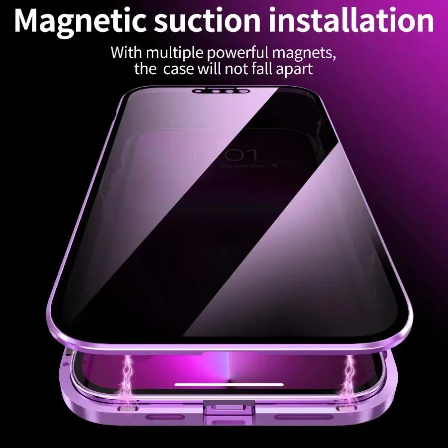 Étui Magnétique Double Face Anti-Regard pour iPhone 13 à 16 Pro Max | Protection Intégrale et Confidentialité