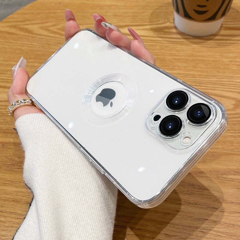 Coque de téléphone antichoc de luxe avec logo transparent pour iPhone