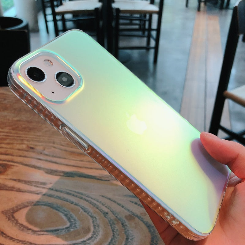 Coque de téléphone transparente de luxe mate à effet dégradé laser pour iPhone