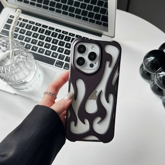Coque Créative à Flamme Creuse 3D [Mate] pour iPhone 13 à 16 Pro Max | Design Unique et Protection Antichoc