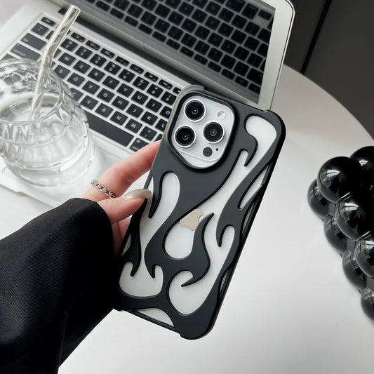 Coque Créative à Flamme Creuse 3D [Mate] pour iPhone 13 à 16 Pro Max | Design Unique et Protection Antichoc