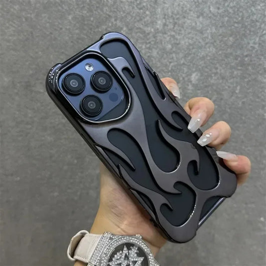 Coque Créative à Flamme Creuse 3D pour iPhone 13 à 16 Pro Max | Design Unique et Protection Antichoc