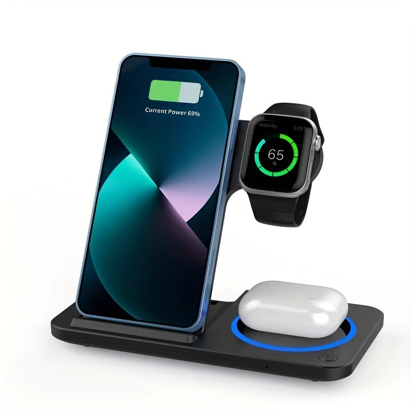 Chargeur sans fil pliable 3 en 1, station de charge rapide sans fil pour iPhone 15/14/13/12/11/Pro/Max/Mini/8/Plus/X/XR/XS/X/SE, pour iWatch Ultra2/Ultra/9/8/7/6/5/4/3/2/1/SE, pour AirPods 3/2/Pro2/Pr