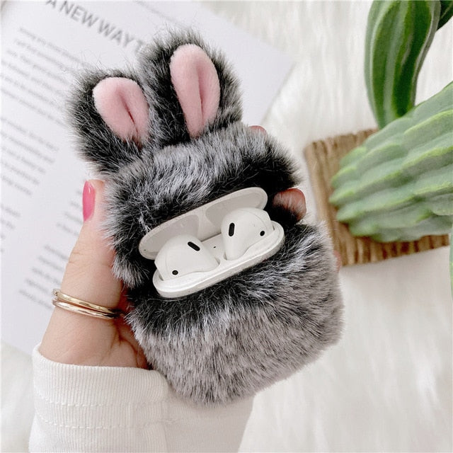 Cute Fluffy Rabbit Ears Case Cover For Apple Airpods