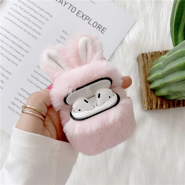 Cute Fluffy Rabbit Ears Case Cover For Apple Airpods