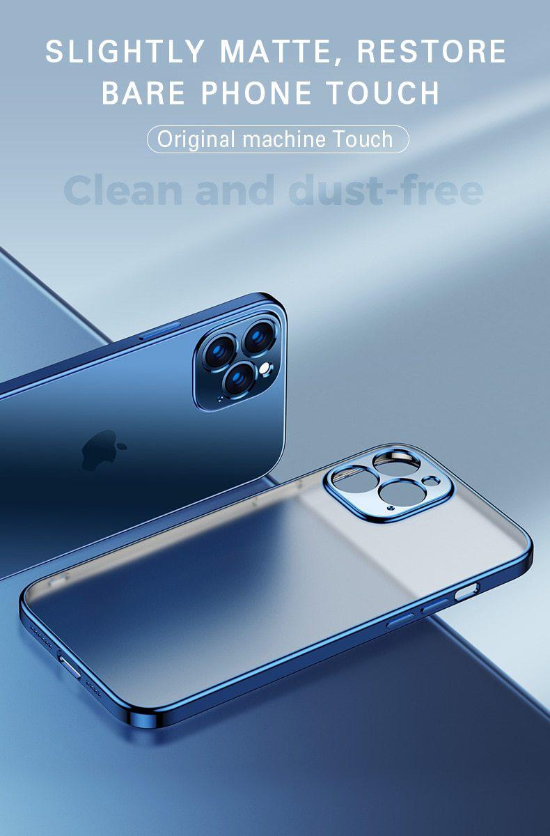 Coque de téléphone transparente de luxe avec cadre carré plaqué pour iPhone