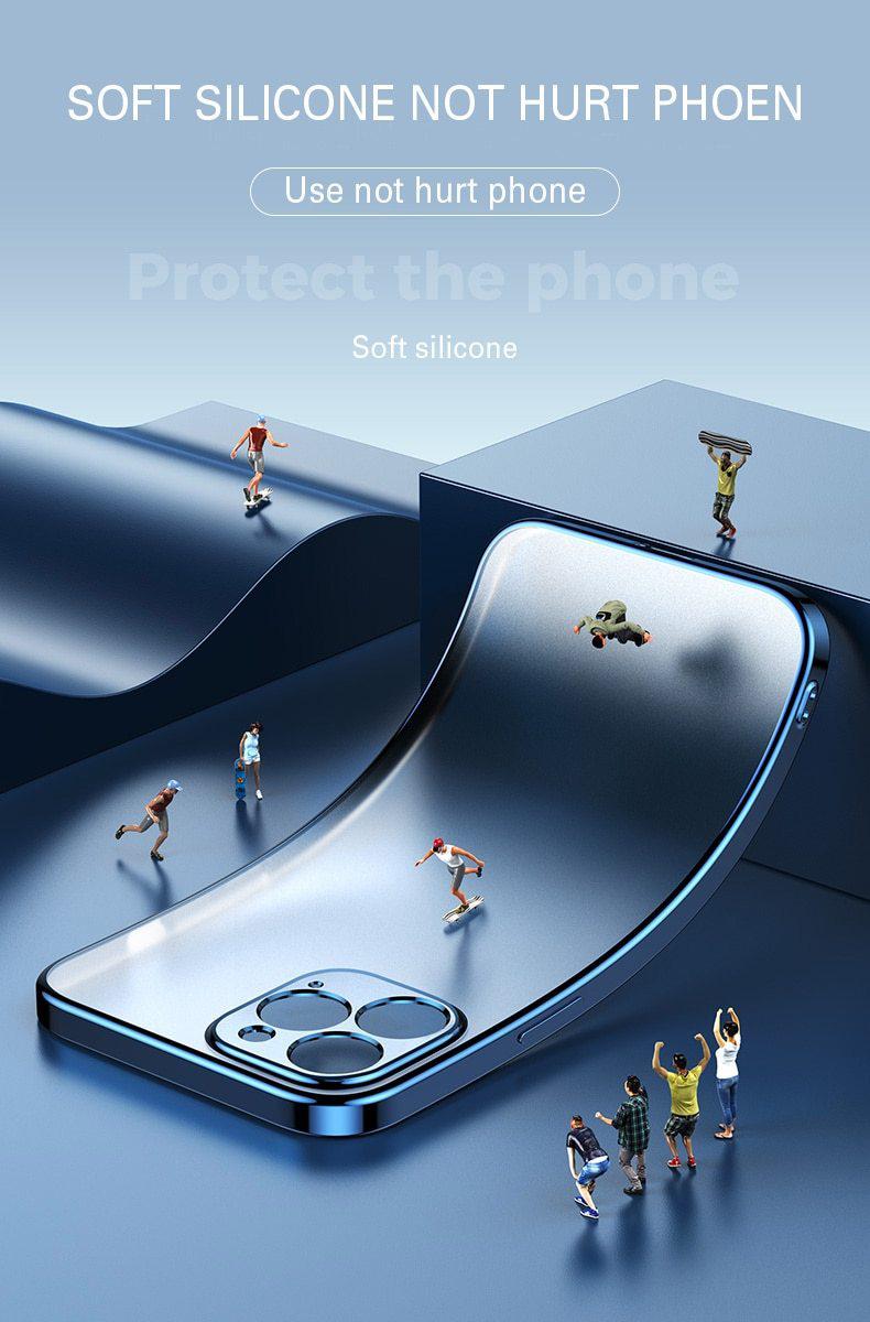 Coque de téléphone transparente de luxe avec cadre carré plaqué pour iPhone