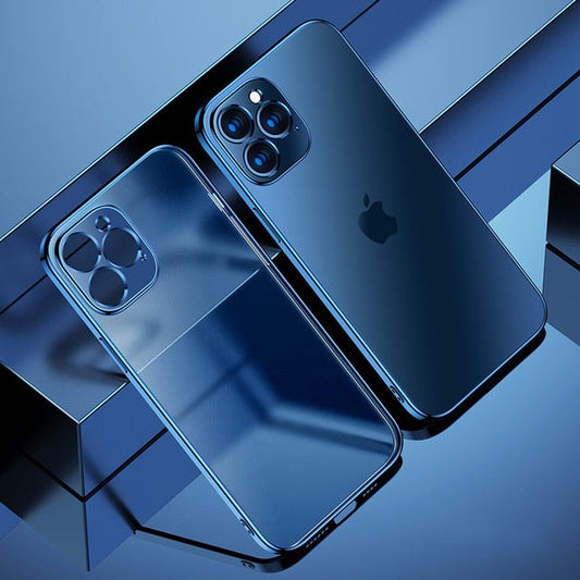Coque de téléphone transparente de luxe avec cadre carré plaqué pour iPhone