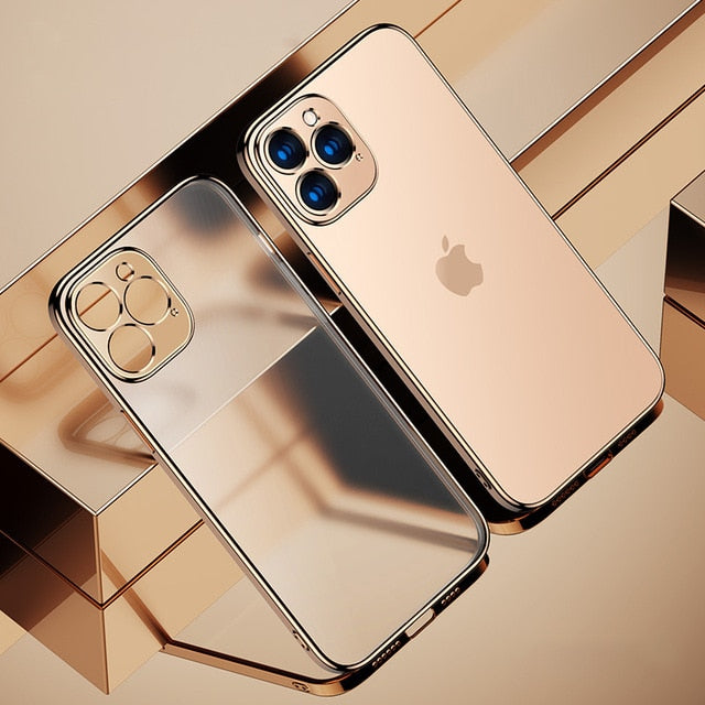 Coque de téléphone transparente de luxe avec cadre carré plaqué pour iPhone
