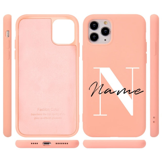 Coque de téléphone en silicone personnalisée avec majuscules et nom pour iPhone