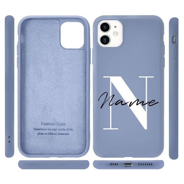 Coque de téléphone en silicone personnalisée avec majuscules et nom pour iPhone