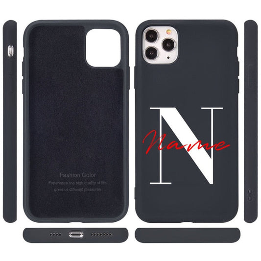 Coque de téléphone en silicone personnalisée avec majuscules et nom pour iPhone