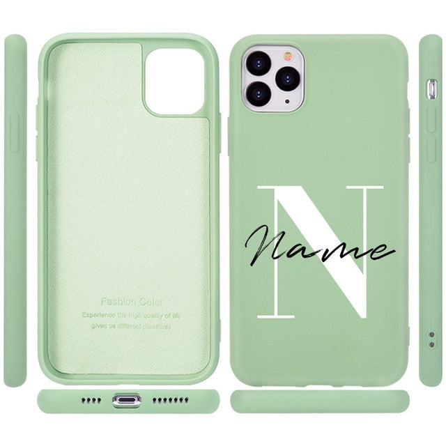 Coque de téléphone en silicone personnalisée avec majuscules et nom pour iPhone